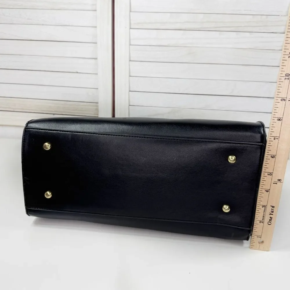La Terre Multi Compartment Satchel Bag Handbag Purse Black Large